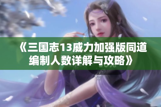 《三国志13威力加强版同道编制人数详解与攻略》