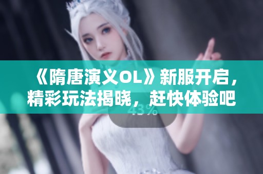 《隋唐演义OL》新服开启，精彩玩法揭晓，赶快体验吧！