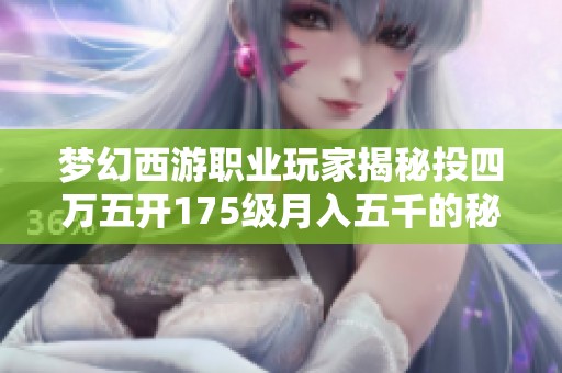 梦幻西游职业玩家揭秘投四万五开175级月入五千的秘诀