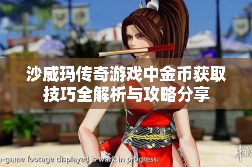 沙威玛传奇游戏中金币获取技巧全解析与攻略分享